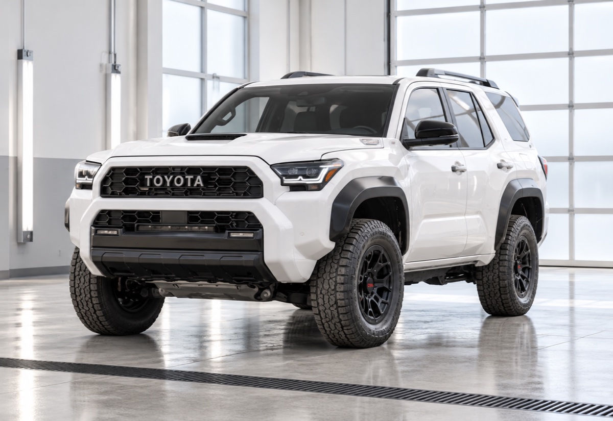 White 2026 Toyota 4Runner in a bright indoor inspection bay