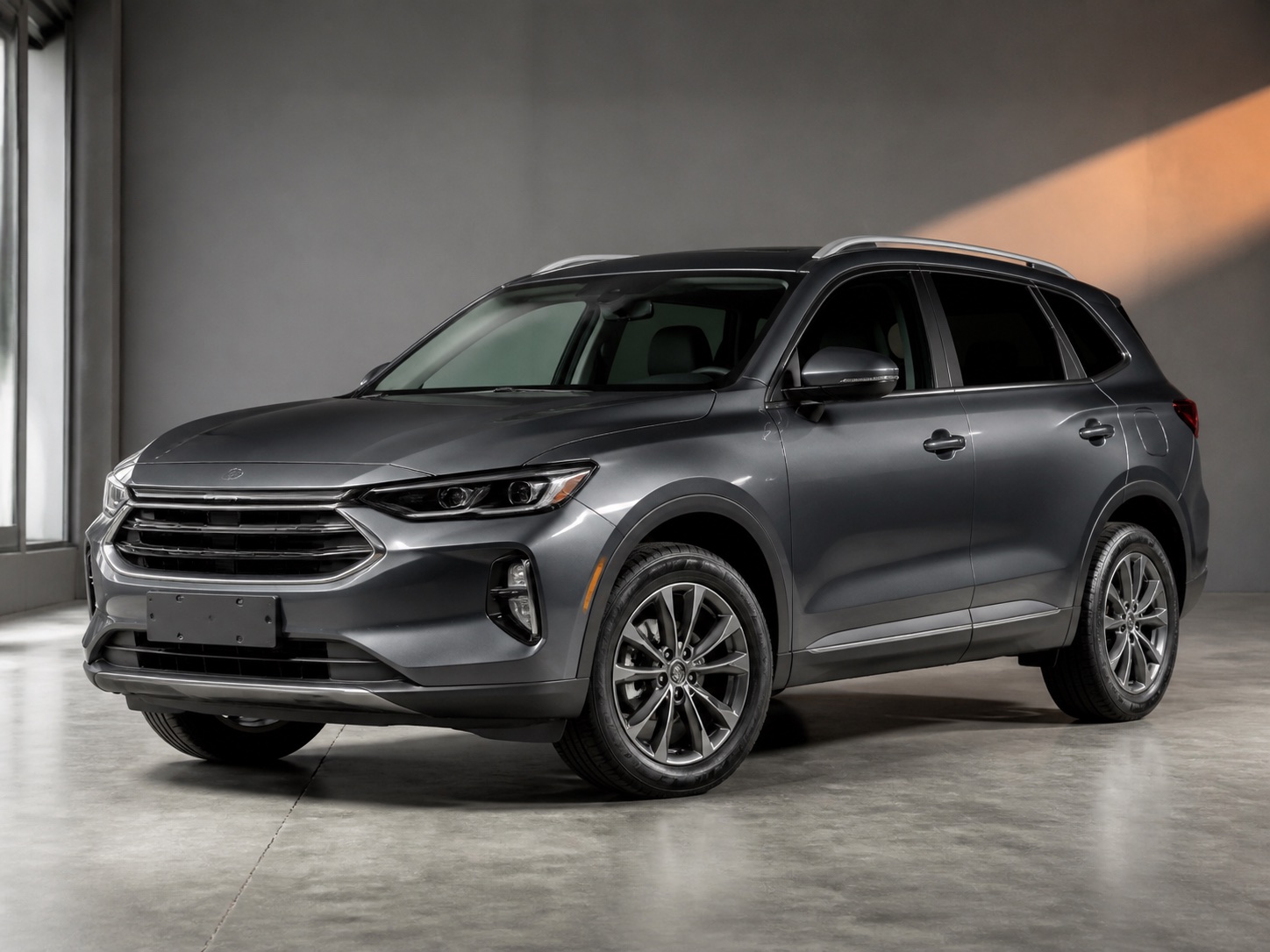 Graphite SUV positioned for a vehicle inspection